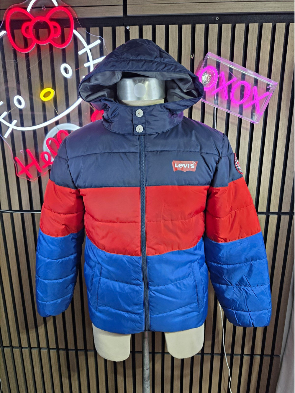 Levi's Boys Blue/Red Colorblock Hooded Full Zip Puffer Jacket Size 12